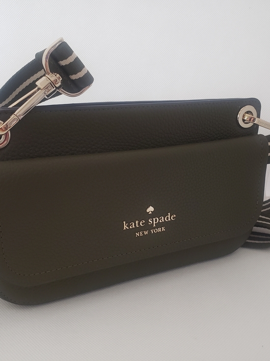 kate spade Handbags - kate spade Olive Green Leather Crossbody with Striped Strap and Gold Hardware